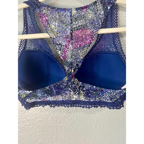 Victoria Secret Lace Bralette Racerback Floral Print Padded Bra Blue Small S - Picture 3 of 6